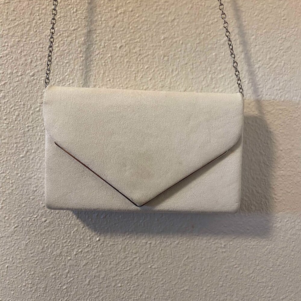 White Faux Suede Clutch